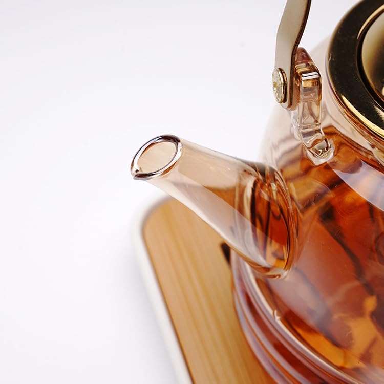 Large Teapot, Gold Glass Teapot with Infuser, for Loose Tea, 1200ml/40.5oz Microwavable Teapot