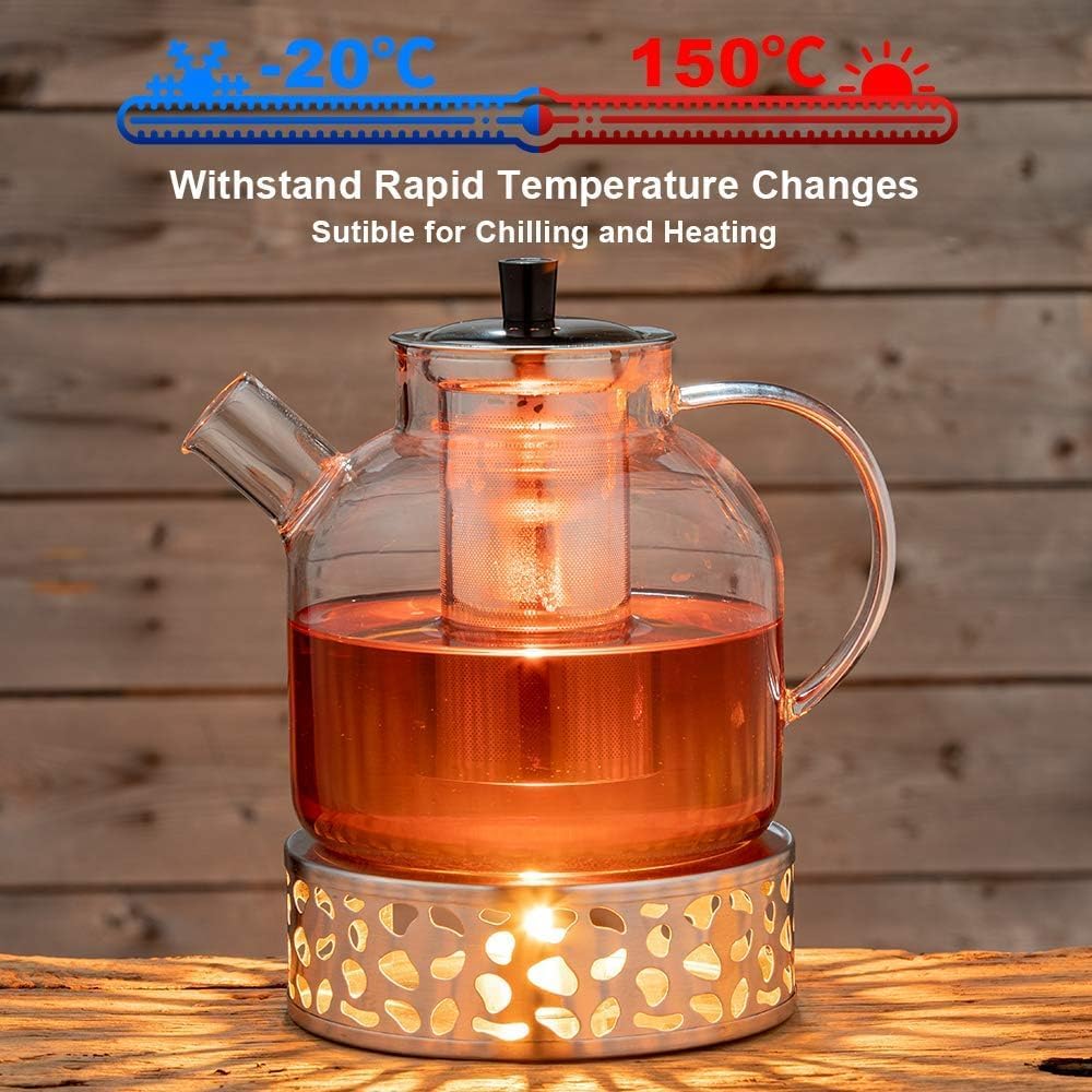 1500 ml (50 oz) Glass Teapot with Removable Infuser, Stovetop Safe Large Teapot, Handcrafted Blooming and Loose Leaf Teapot for Women and Adults with Stainless Steel Infuser