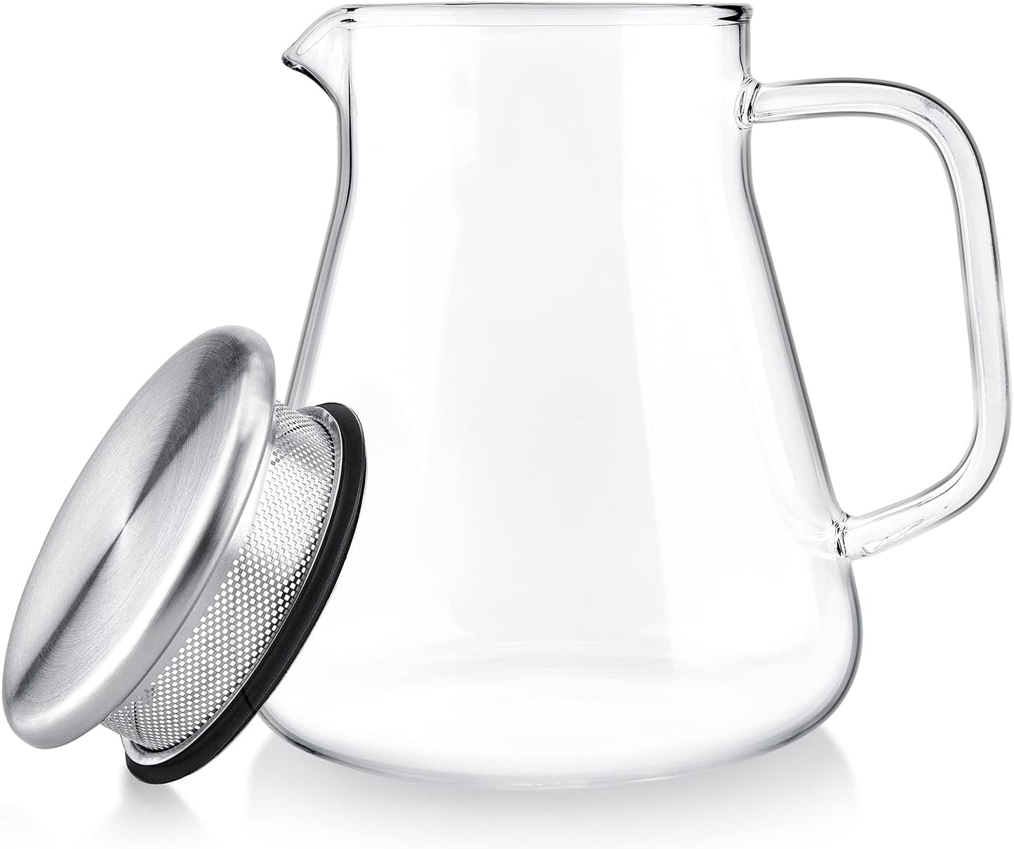 One Touch Tea Infuser, 2-in-1 Teapot and Pitcher with Stainless Steel Filter Lid for Loose Tea - Stain Resistant Borosilicate Glass Teapot (27 oz) - Tea Connoisseur's Choice