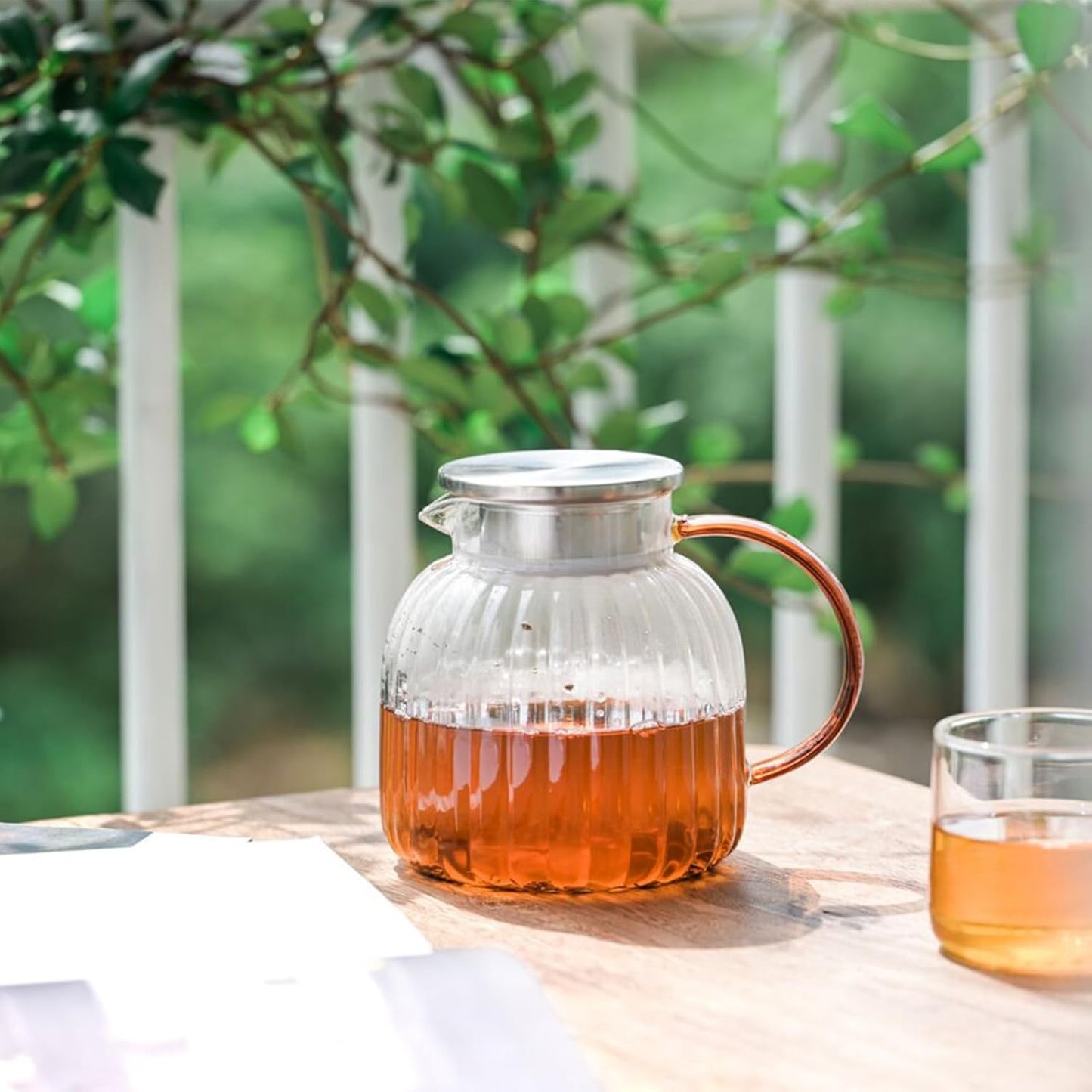 Glass Teapot for Stovetop, 46.8 oz/1385 ml Heat Resistant Borosilicate Glass Teapot with Stainless Steel Lid, Hand-blown Clear Teapot for Loose Leaf Tea and Herbal Tea, Father's Day Gift