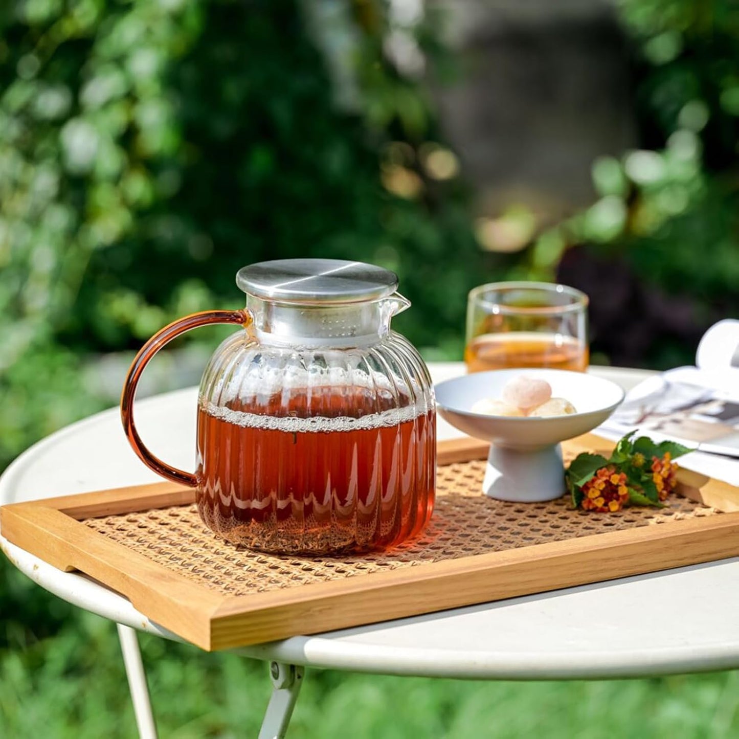 Glass Teapot for Stovetop, 46.8 oz/1385 ml Heat Resistant Borosilicate Glass Teapot with Stainless Steel Lid, Hand-blown Clear Teapot for Loose Leaf Tea and Herbal Tea, Father's Day Gift