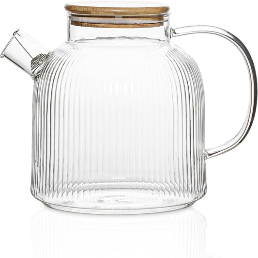 68 oz / 2 liter glass teapot with bamboo lid, stovetop safe glass teapot with filter, perfect for fruit tea, herbal tea and loose leaf tea, suitable for daily use and tea parties