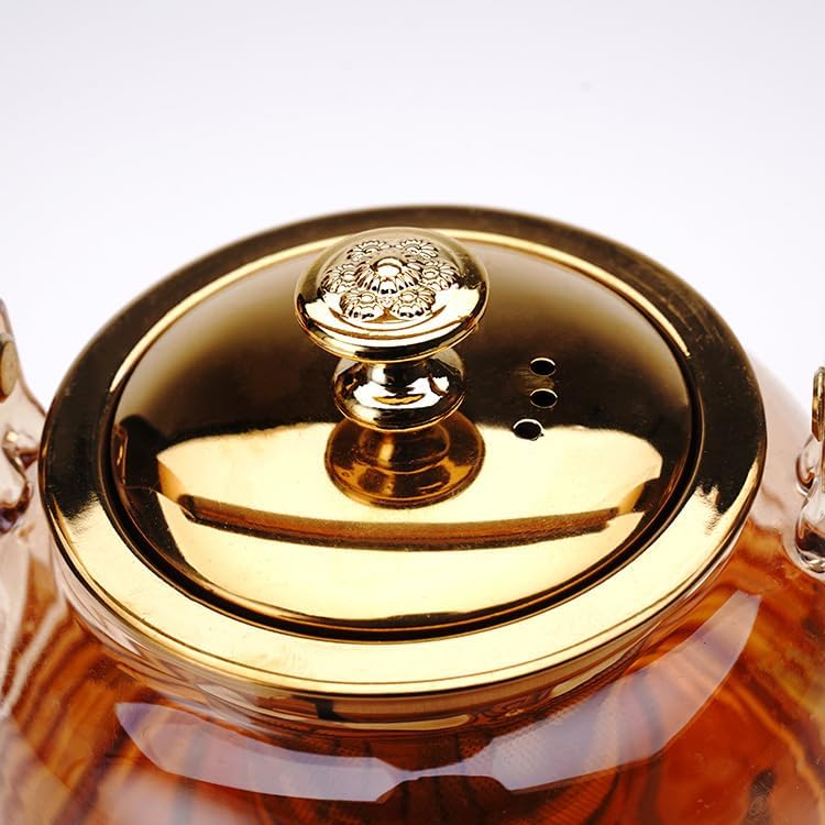 Large Teapot, Gold Glass Teapot with Infuser, for Loose Tea, 1200ml/40.5oz Microwavable Teapot