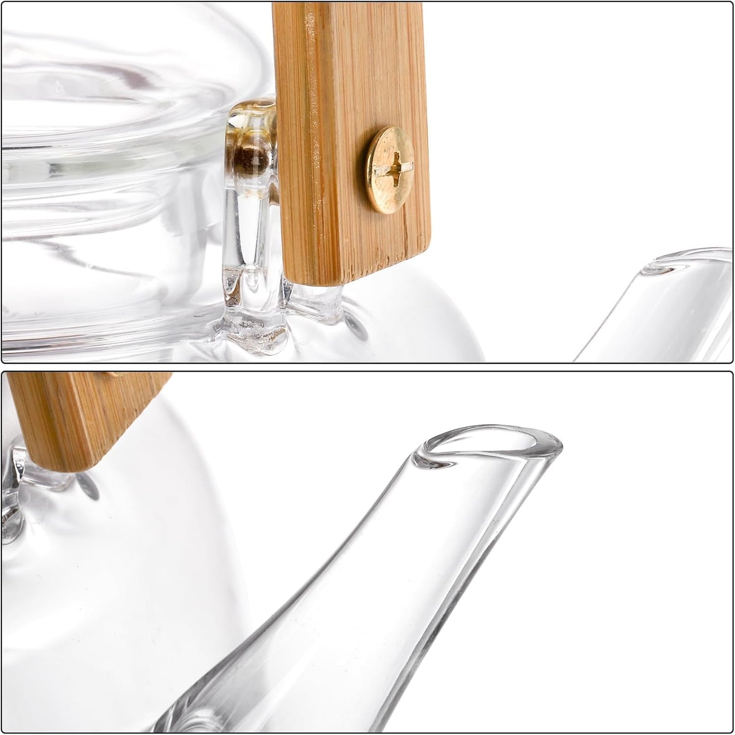 1000ml glass teapot for stovetop use, borosilicate glass teapot with removable infuser and bamboo handle, suitable for loose leaf and fruit teas