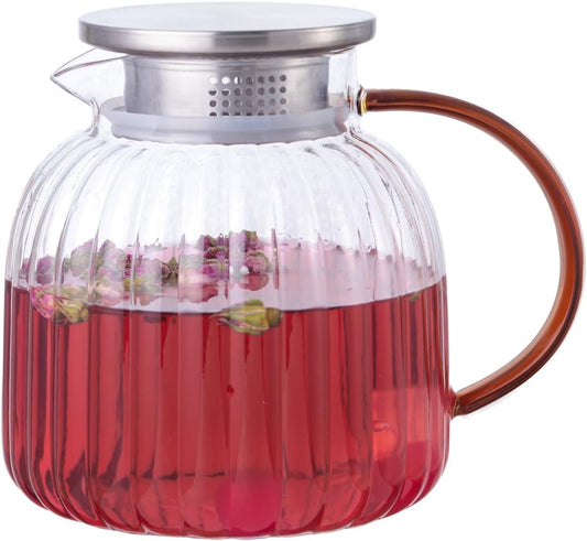 Glass Teapot for Stovetop, 46.8 oz/1385 ml Heat Resistant Borosilicate Glass Teapot with Stainless Steel Lid, Hand-blown Clear Teapot for Loose Leaf Tea and Herbal Tea, Father's Day Gift