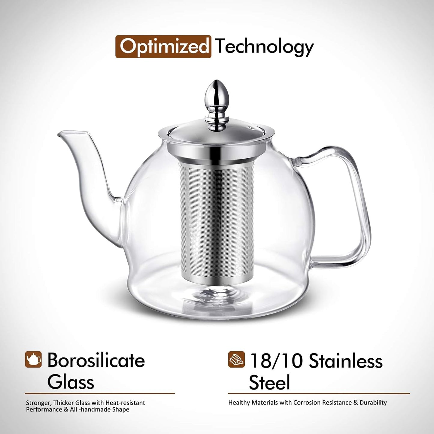 1000ml Glass Teapot with Removable Infuser, Stovetop Safe Teapot, Blooming and Loose Leaf Teapot Set