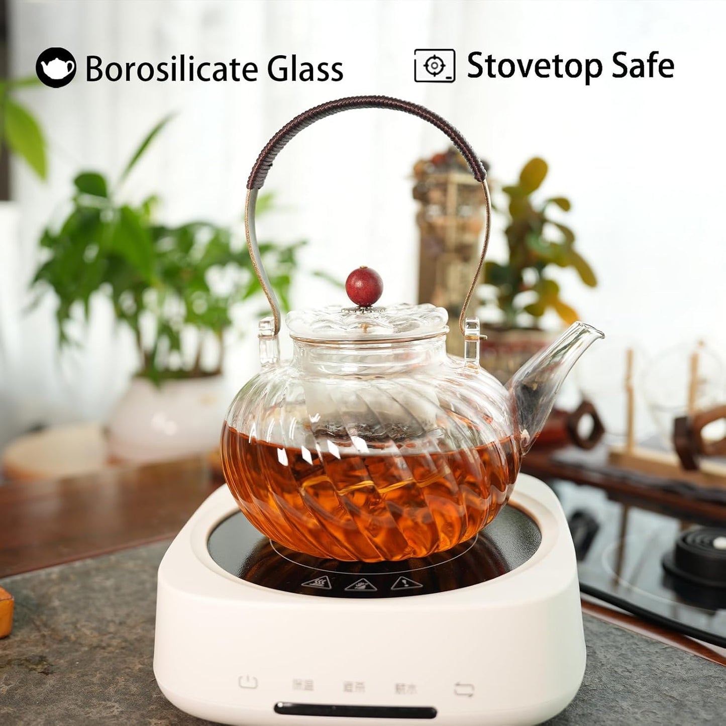 Glass Teapot with Removable Infuser, Stove Safe Glass Teapot, 980ml 33oz, Clear Loose Tea Teapot, Floral Tea and Loose Leaf Teapot, Father's Day Gift