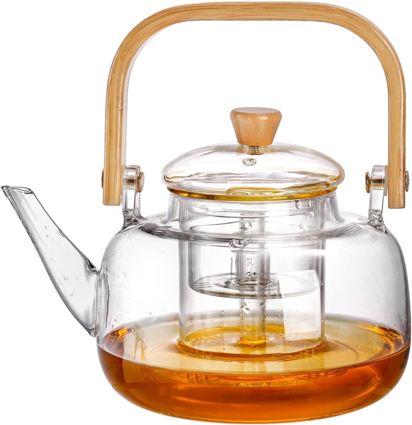 1000ml glass teapot for stovetop use, borosilicate glass teapot with removable infuser and bamboo handle, suitable for loose leaf and fruit teas