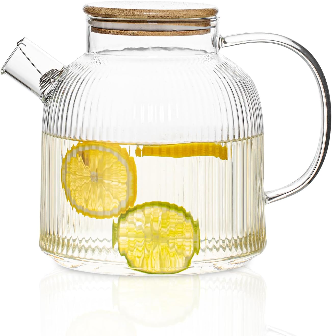 68 oz / 2 liter glass teapot with bamboo lid, stovetop safe glass teapot with filter, perfect for fruit tea, herbal tea and loose leaf tea, suitable for daily use and tea parties