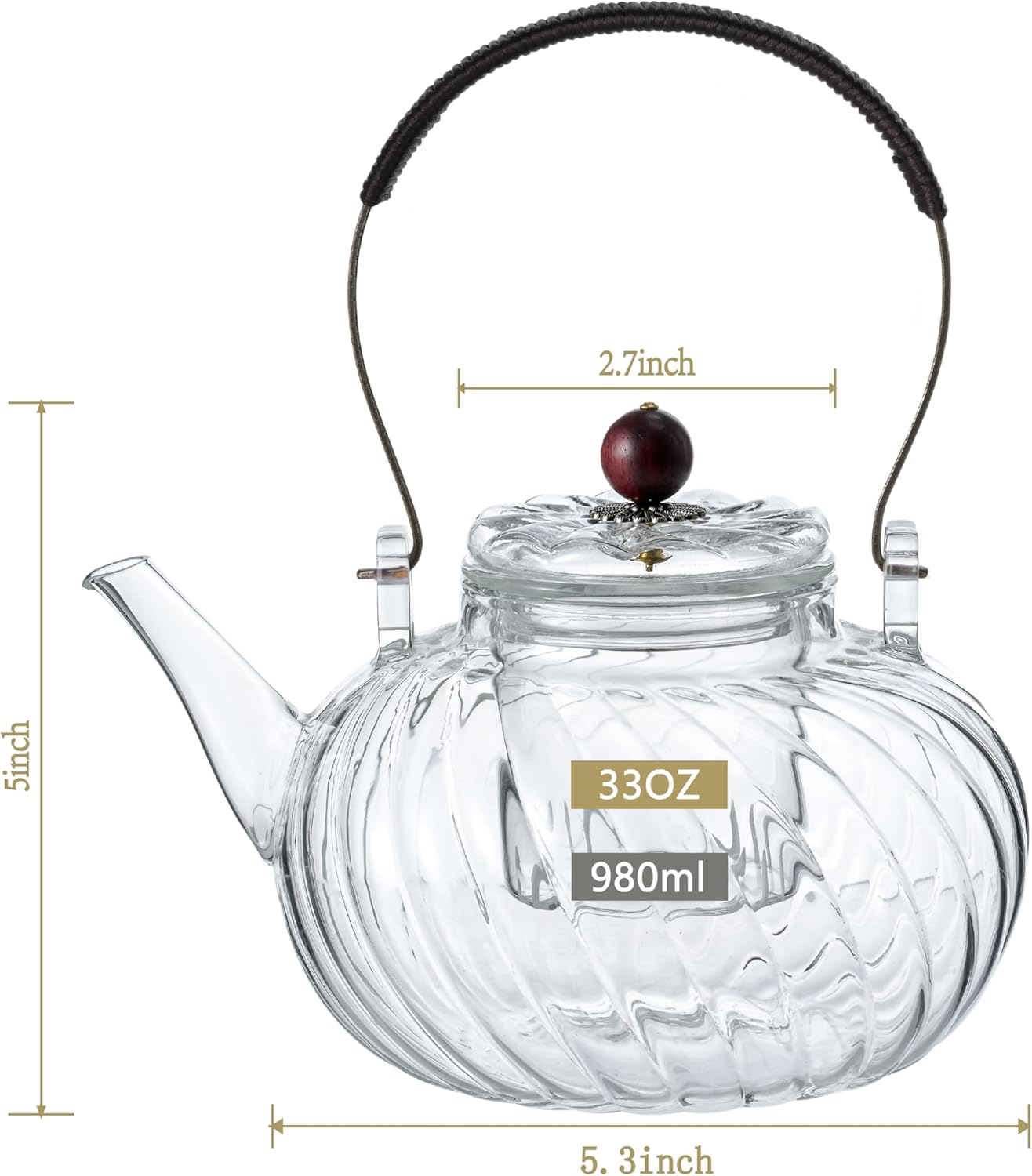 Glass Teapot with Removable Infuser, Stove Safe Glass Teapot, 980ml 33oz, Clear Loose Tea Teapot, Floral Tea and Loose Leaf Teapot, Father's Day Gift