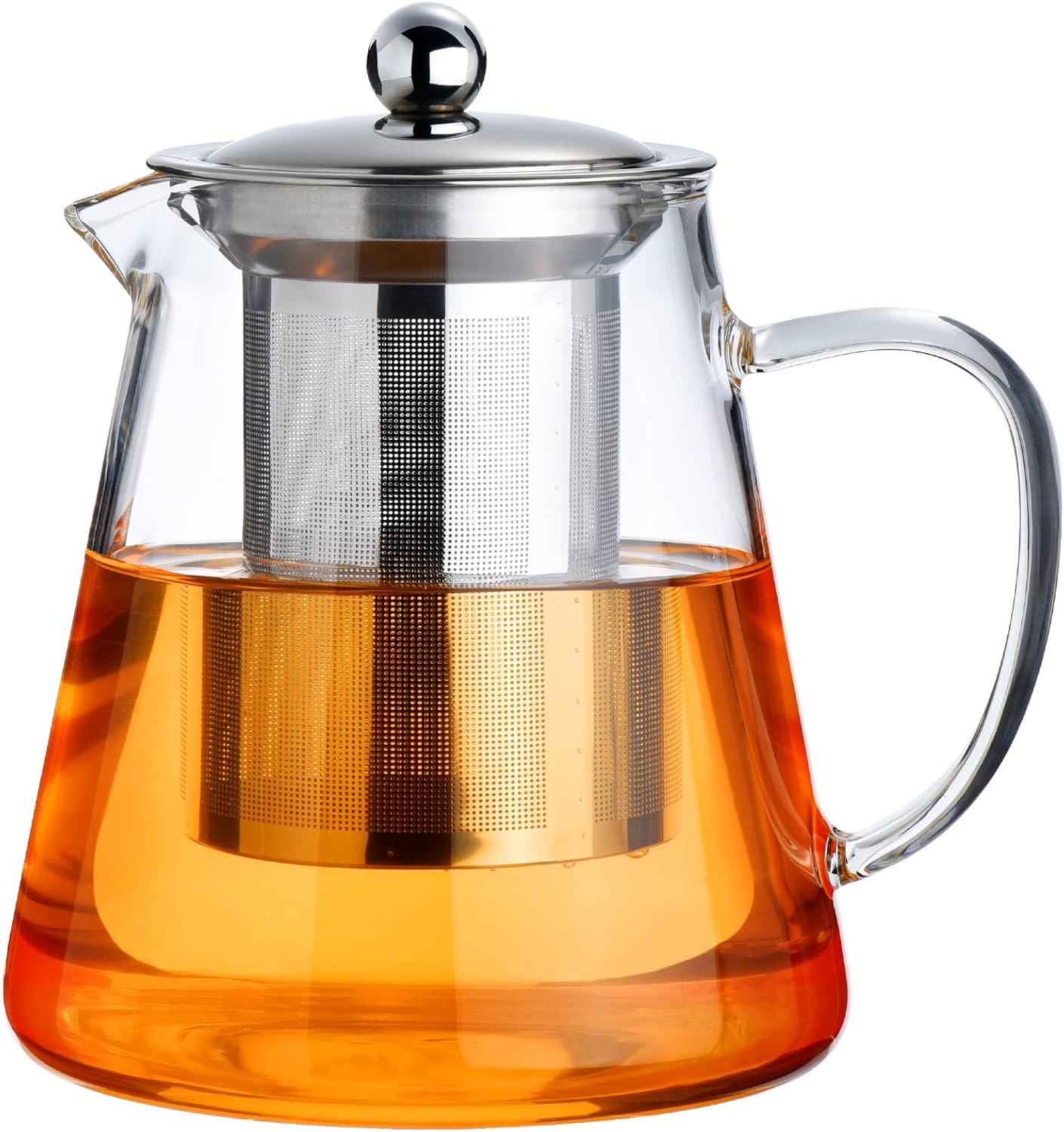 Glass Teapot Stovetop 18.6 Ounces, Borosilicate Clear Teapot with Removable 18/8 Stainless Steel Infuser, Teapot Blooming and Loose Leaf Teapot Tea Set for Camping, Travel (550ml)