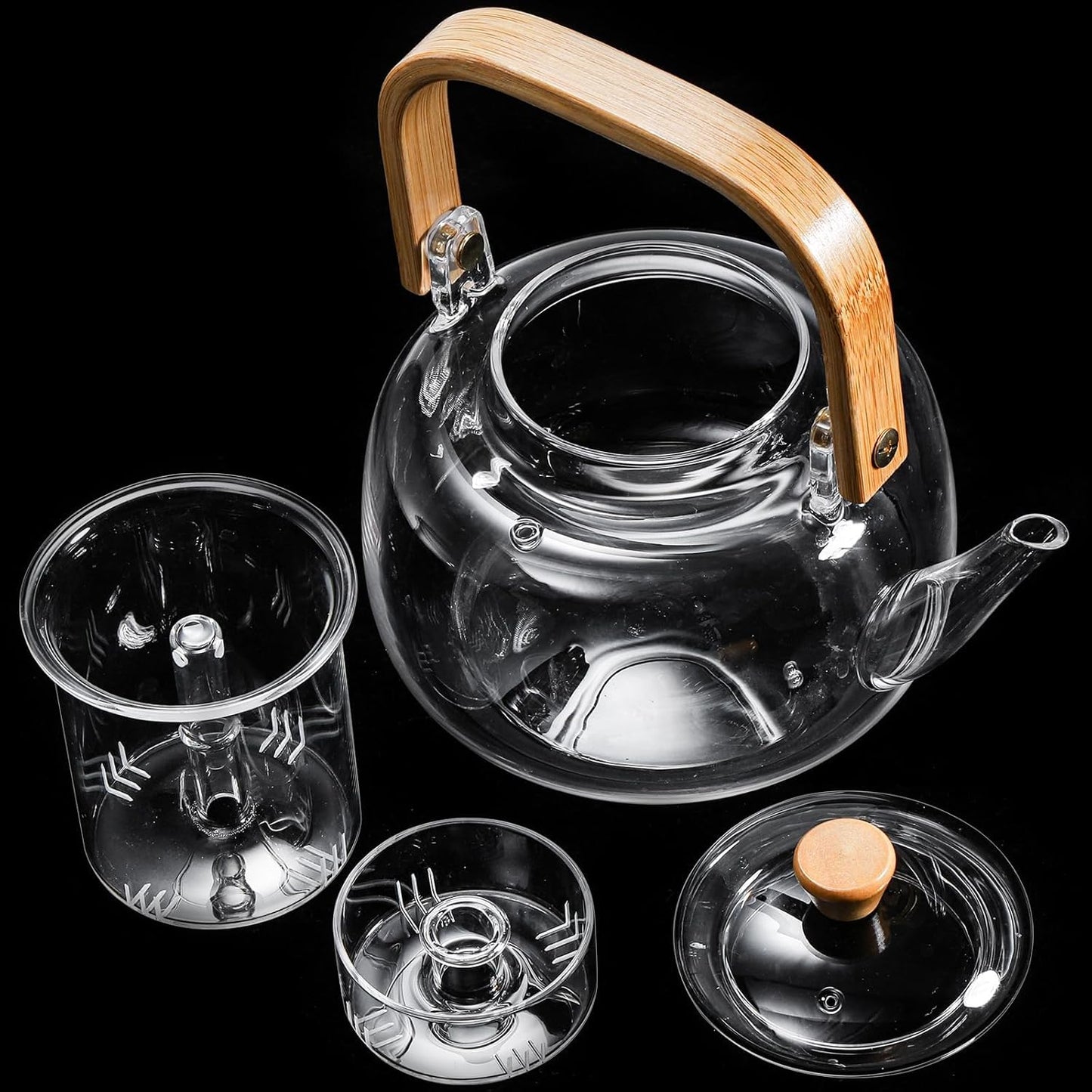 1000ml glass teapot for stovetop use, borosilicate glass teapot with removable infuser and bamboo handle, suitable for loose leaf and fruit teas