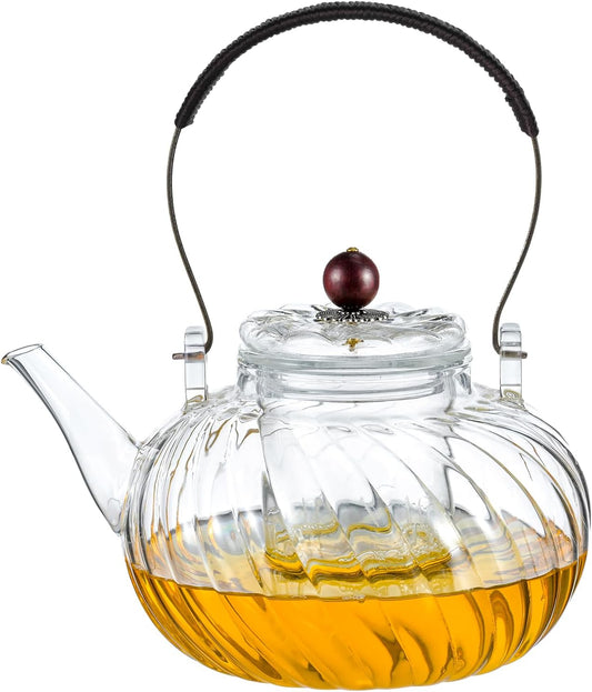 Glass Teapot with Removable Infuser, Stove Safe Glass Teapot, 980ml 33oz, Clear Loose Tea Teapot, Floral Tea and Loose Leaf Teapot, Father's Day Gift