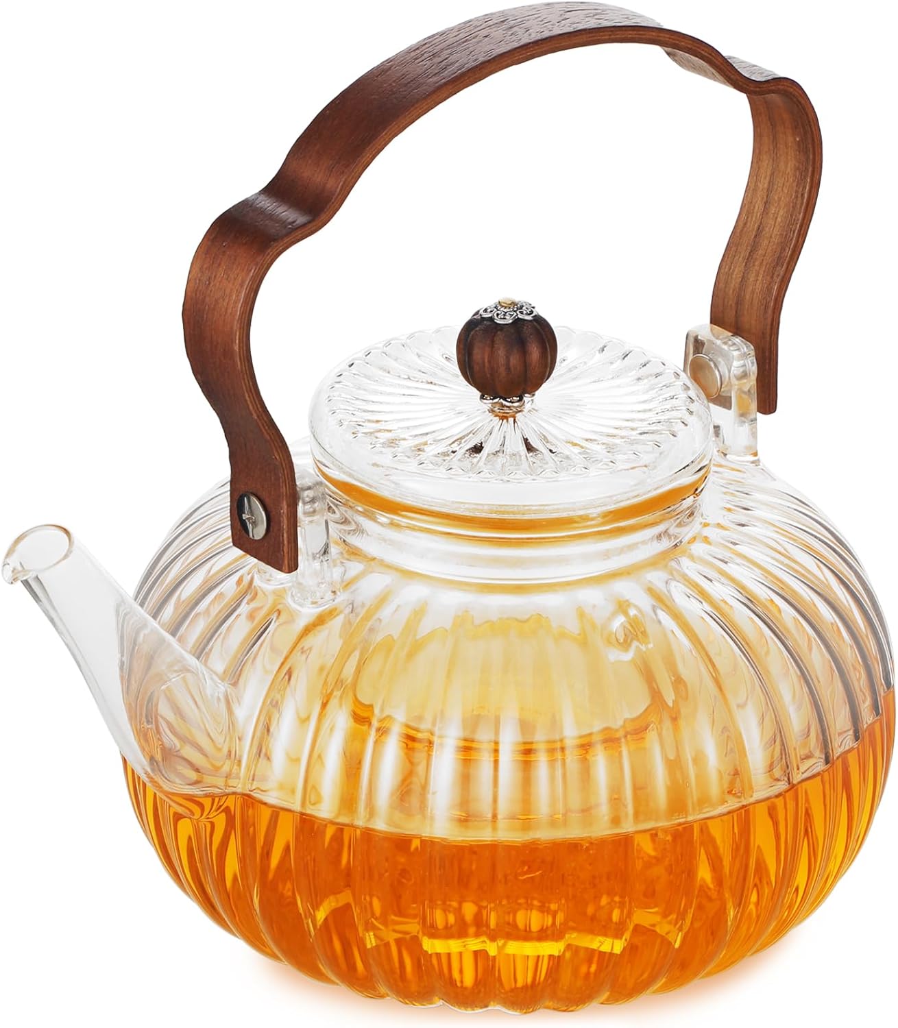 40 oz / 1200 ml Glass Pumpkin Teapot with Removable Infuser and Lid, Stovetop and Microwave Safe, Clear Borosilicate Glass Teapot for Loose Leaf Herbal Teas