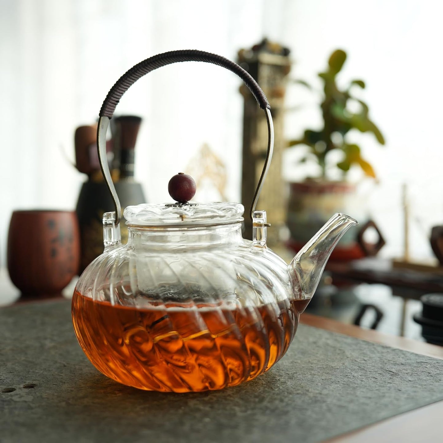 Glass Teapot with Removable Infuser, Stove Safe Glass Teapot, 980ml 33oz, Clear Loose Tea Teapot, Floral Tea and Loose Leaf Teapot, Father's Day Gift
