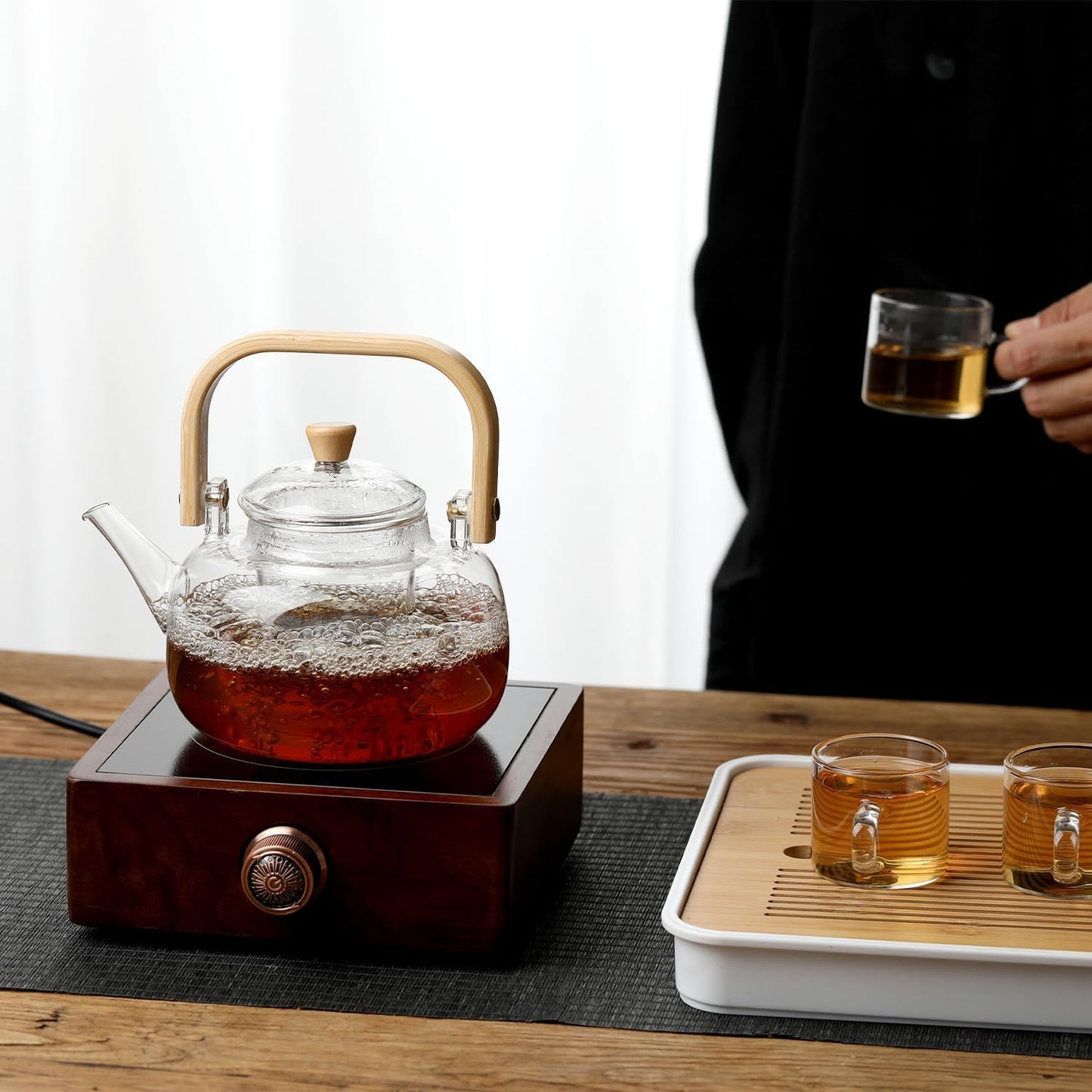 Glass Teapot with Removable Infuser for Stovetop, Glass Teapot 1000ml 33oz, Hand Blown Teapot with Infuser for Loose Tea, Father's Day Gift