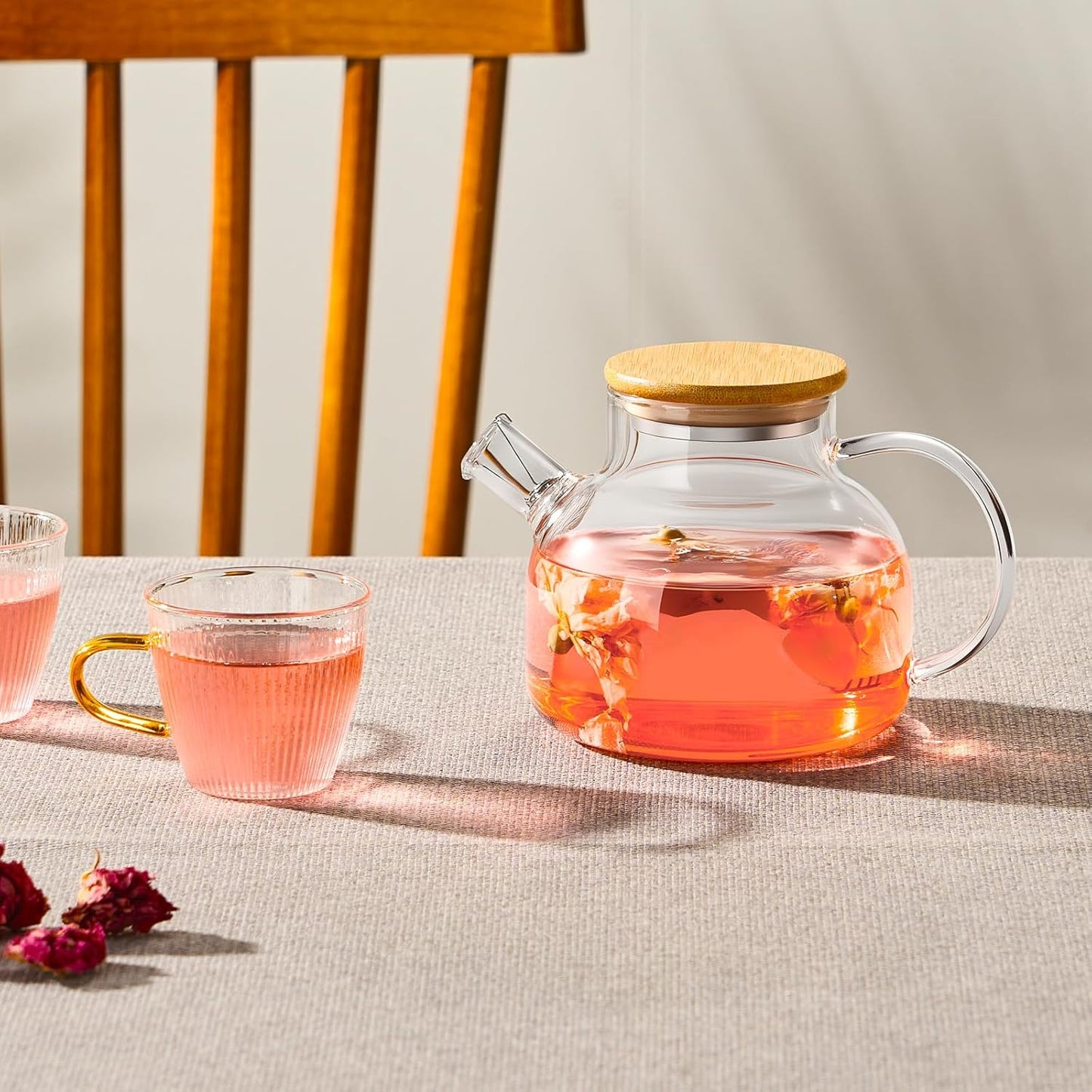 Glass Teapot Stovetop 20oz/600ml, Borosilicate Clear Teapot with Bamboo Lid, Glass Teapot with Removable Filter, Teapot Flowering and Loose Leaf Teapot Tea Infuser for Camping