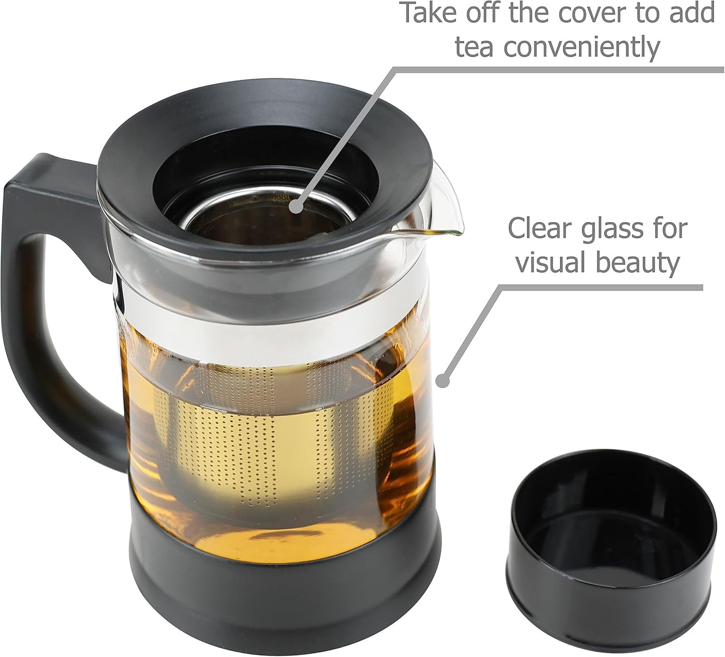 Glass Teapot with Removable Infuser and Heat Resistant Base for Brewing and Serving Herbal Teas, Loose Leaf Teas - 950ml/32oz Capacity