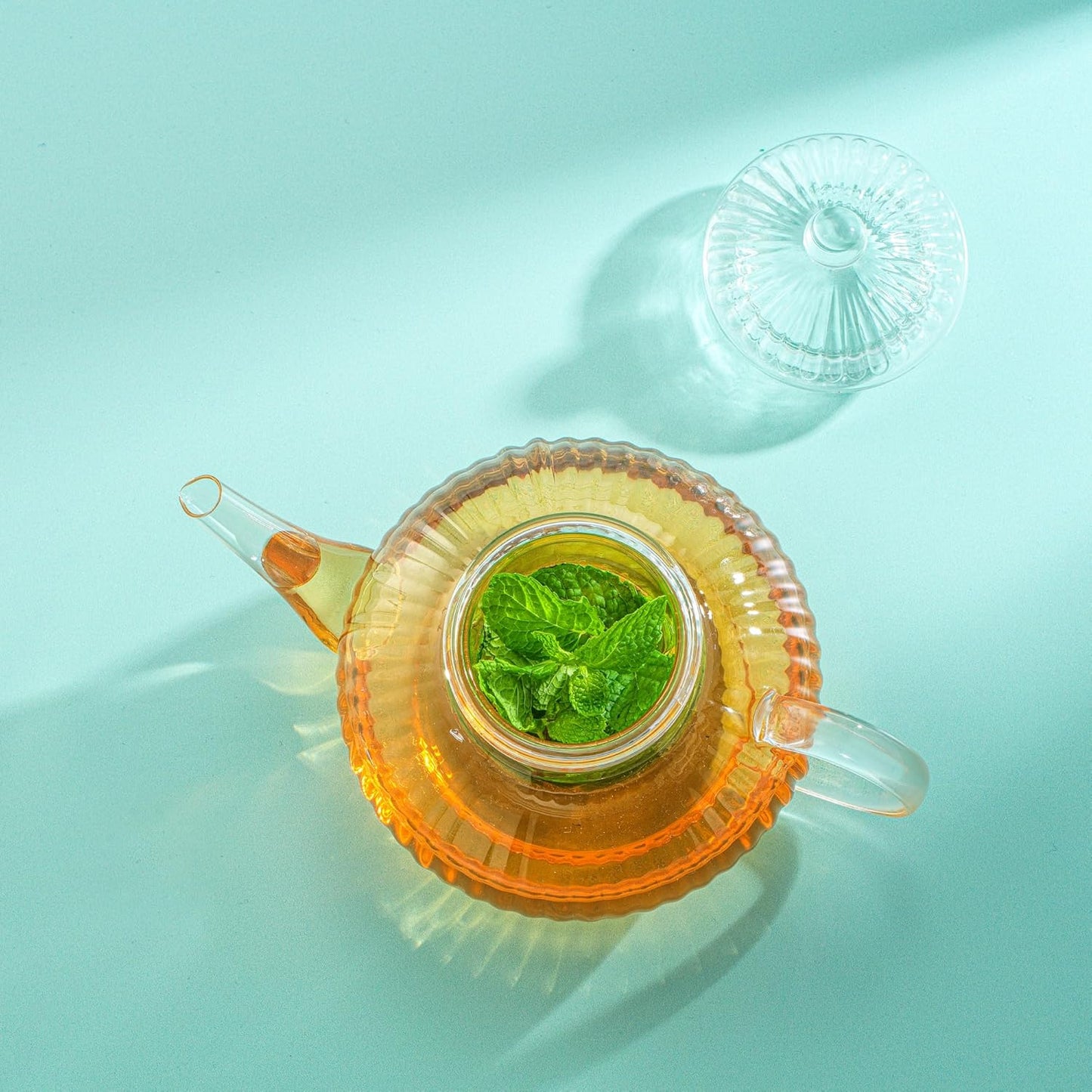 Fluted Glass Teapot Set 34 Ounces, Stovetop Safe Teapot, Borosilicate Clear Pitcher with Removable Glass Infuser, Flower and Loose Leaf Teapot and Infuser